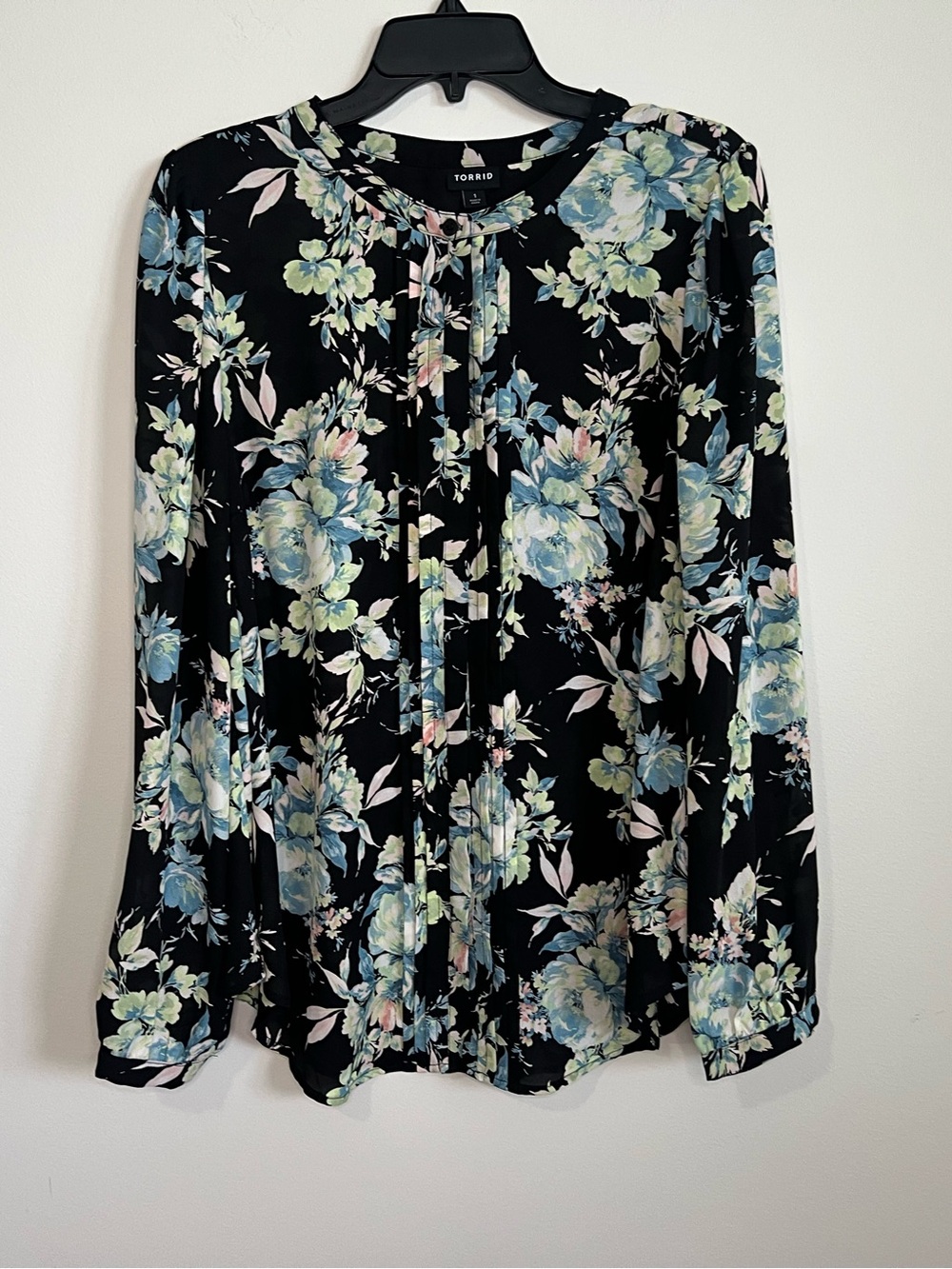 torrid Black Floral Pintuck Blouse - Blue, Green, Pink